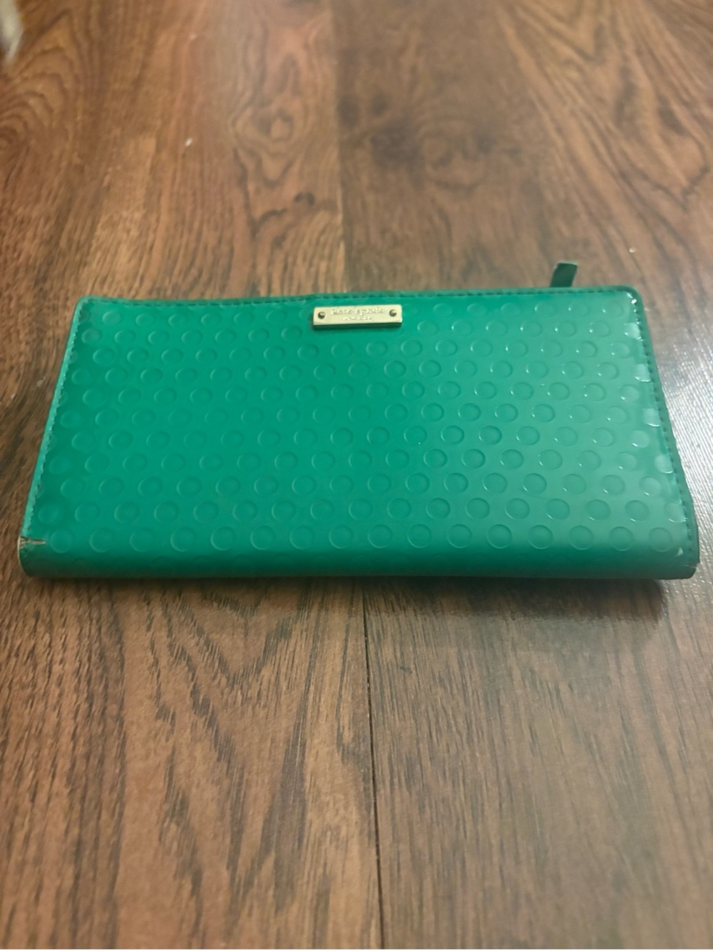 kate spade Green Patent Zip-Around Wallet with Dot Texture